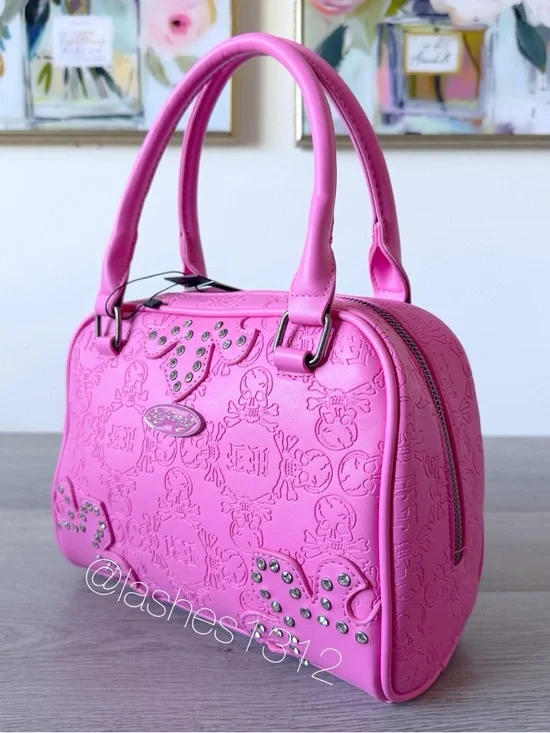 ED HARDY Pink Barrel Crossbody Satchel w/ Crystal Accents - Picture 3 of 8